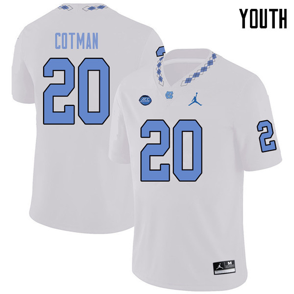 Jordan Brand Youth #20 C.J. Cotman North Carolina Tar Heels College Football Jerseys Sale-White